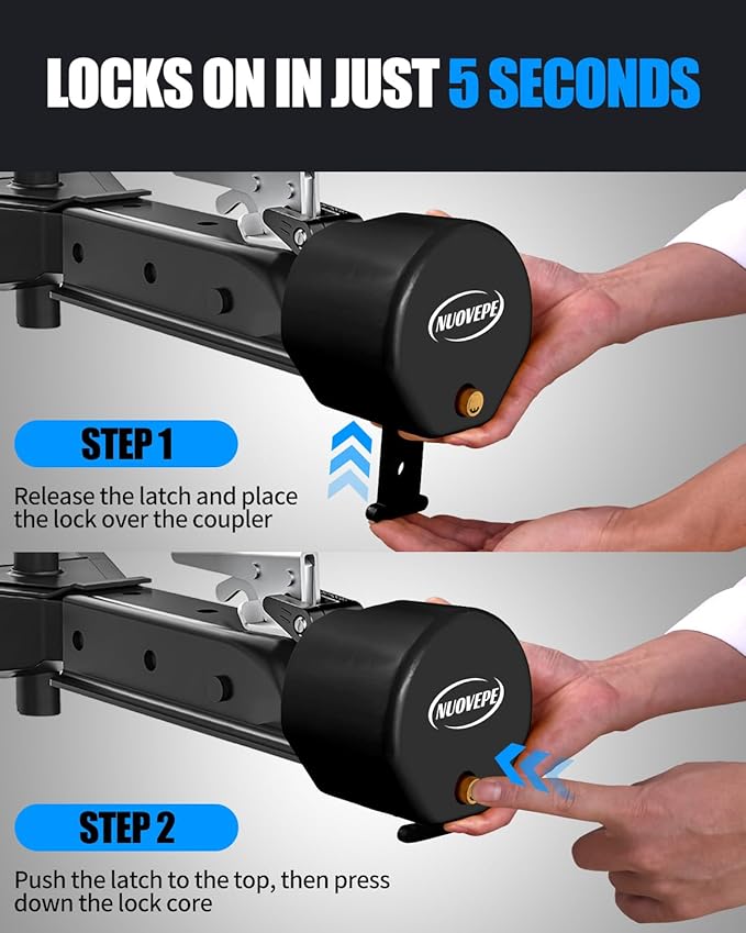 Heavy Duty Anti Theft Trailer Lock, Universal Fit 1-7/8", 2" and 2-5/16" Couplers, Reinforced Solid Steel Tow Lock for Trailer Tongue, Hitch Lock for RV, Cargo, Boat, Camper, Utility (Black)