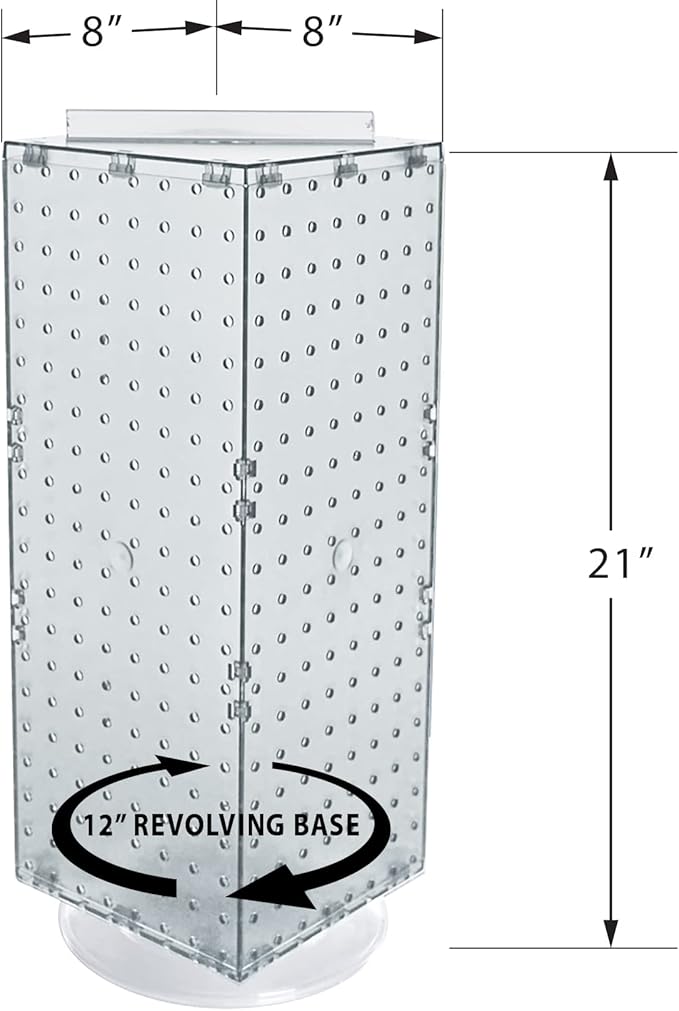 Azar Displays 703385-CLR Four-Sided Revolving 8”W X 20”H Pegboard Counter Display, Clear