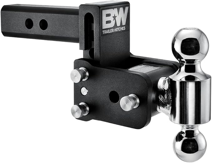 B&W Trailer Hitches Tow & Stow Adjustable Trailer Hitch Ball Mount - Fits 2" Receiver, Dual Ball (1-7/8" x 2"), 3" Drop, 10,000 GTW - TS10035B