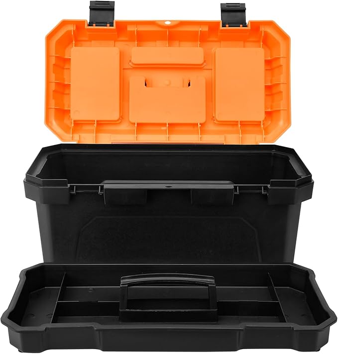 17-inch Tool Box with Removable Tray,Multipurpose Plastic Storage Box/Portable Tool Boxes/Art Craft Organizer, Three Small Parts Storage On The Lid