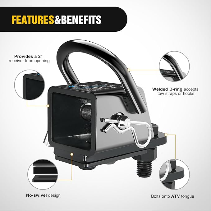 Nilight 2 Inch Rear Trailer Hitch Receiver Kit for ATV UTV Rear Bumper Tow Hook Black Hitch Cover Kit