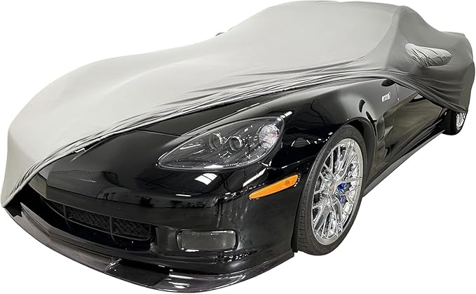 SR1 USA C6 Corvette Indoor Car Cover - Custom Fit Ultraguard Stretch Satin - Dust Proof Full Cover - The Ultimate High End Fit for 2005-2013 Base, Grand Sport, ZR1, Z06 Corvettes (Silver)