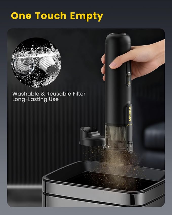 Mr.ego Handheld Car Vacuum Portable Cordless, 4-in-1 Mini Vacuum with 18500Pa Strong Suction, Desk Vacuum Cleaner and Air Duster with Green LED Light for Small Jobs, Car, Home, Keyboards (Black)