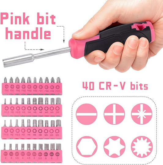 63 Piece Pink Tool Set,Household Tool Kit with Bag for Women, Home, Garage, Office and College Dormitory Use