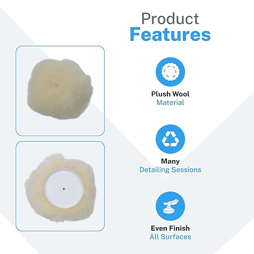 S.M. Arnold Spin Brite™ 3-1/2" Plush Wool White Curved Edge Loop Polishing Pad for Compounding, Polishing, Buffing & Waxing, 3-Pack - Auto Detailing, Durable, Versatile, Professional Automotive Care