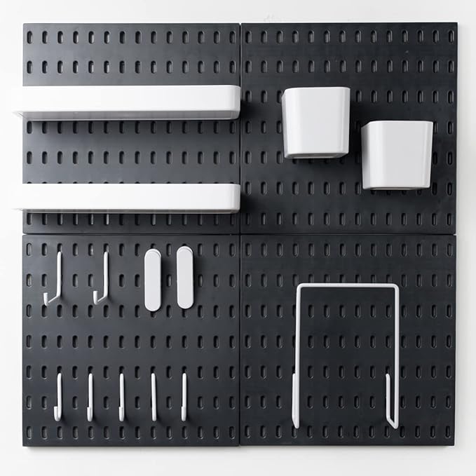MULSAME Pegboard Combination Kit, Wall Mounted Storage Set with 8 Pegboards & 32 Accessories Hanging, Black Peg Boards Organizer for Walls Display, Crafts Organization, Kitchen Organizer, 22" x 44"