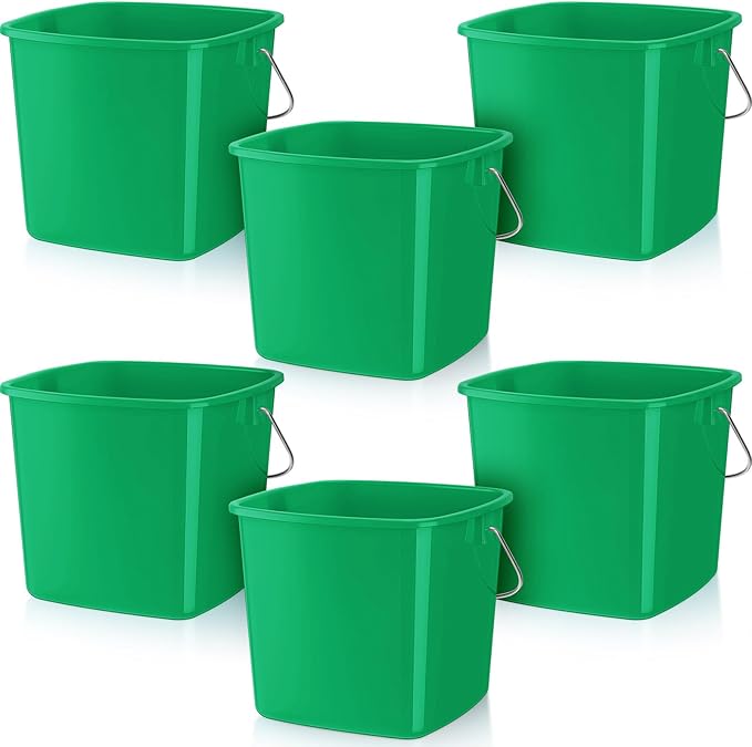Zhehao 6 Pcs 3 Quart Bucket for Cleaning Small Sanitizer Bucket for Restaurant Square Plastic Pail with Handles for Home, Offices, Commercial Use, Food Service(Dark Green)