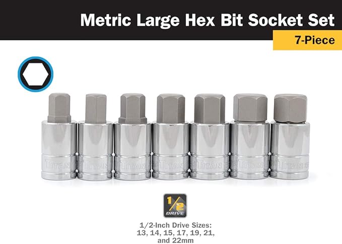 Titan 16157 Metric Large Hex Bit Socket Set, 7 Piece