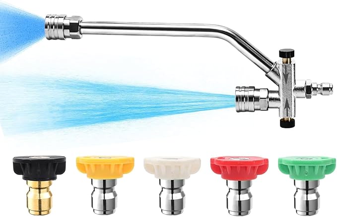 Foam Cannon Dual Connector Accessory, Pressure Washer Double Tip Attachment for Foam Blaster with 5 Pressure Washer Sprayer Nozzles, 1/4" Quick