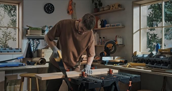 Anyyion Work Bench,2-in-1 Folding Work Table and Sawhorse, 31" W x 25" D x 28”-31" H,Easy Setup Portable Workbench, 4pcs Clamps, 2pcs Bench Dogs