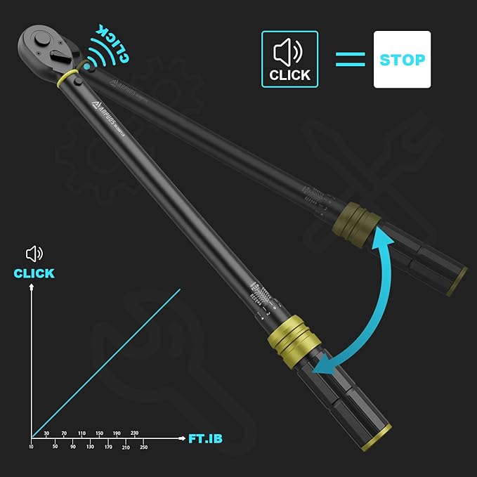 1/2-Inch Drive Click Torque Wrench, 30-250 Ft-Lb / 40.7-339 Nm, ±3% Accuracy, Heavy Duty 72-Tooth Reversible Ratchet, Dual-Range Scale Automotive Torque Wrench for Car, Truck, SUV, Tractor