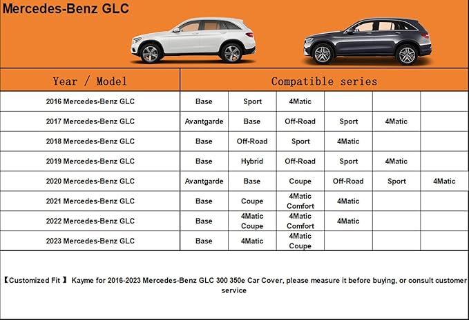 Kayme 7 Layers SUV Car Cover Custom Fit for Mercedes Benz GLC300 GLC350e GLC43 63（2016-2025 Waterproof All Weather for Automobiles, Outdoor Full Cover Rain Sun UV Protection.