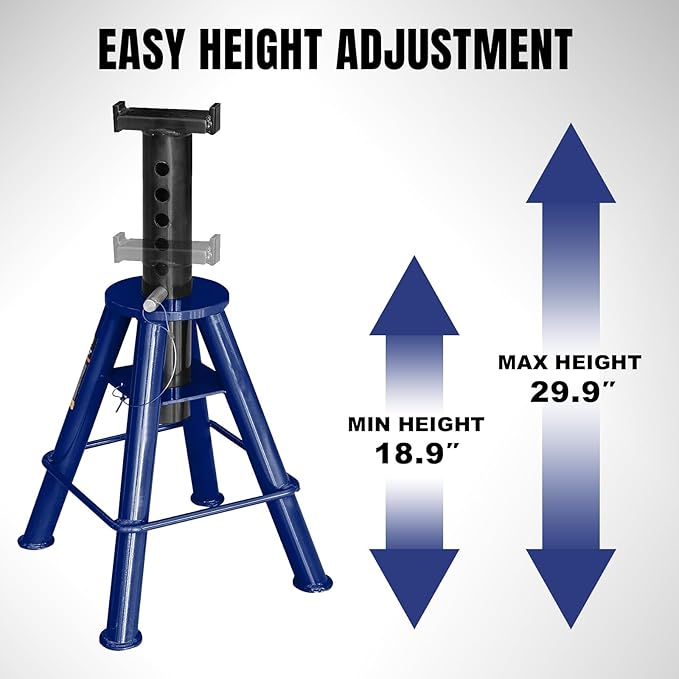TCE 10 Ton (20,000 lb) Capacity Heavy Duty Steel Jack Stands, Medium Profile, 2 Pack, T70071 , Blue