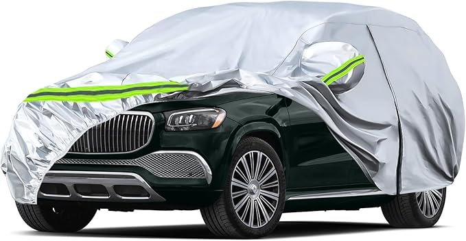 Waterproof Car Covers Replace for 2006-2025 Mercedes Benz GL/GLS Class 450, 450d, 6 Layers Silver All Weather Car Cover with Zipper Door & Windproof Bands for Snow Rain Dust Hail Protection