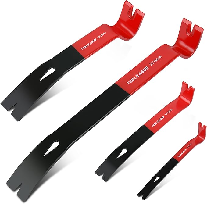 TOOLEAGUE 4Pcs Flat Pry Bar Set,5-1/2",7-1/2",10",15" Utility Heavy Duty Crow Bar with Nail Puller,Woodworking Tools for Prying, Scraping, Lifting, Pulling