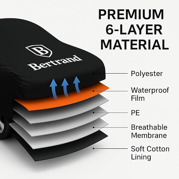 BERTRAND Premium SUV Car Cover (207x77 - Size - S3) - Waterproof All Weather | Mirror Pockets + Door Zipper | Cotton-Lined | UV Protection + Reduces Hail Impact | Extra Large SUVs