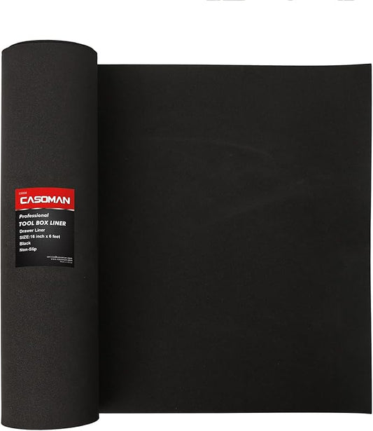 CASOMAN Professional Tool Box Liner and Drawer Liner - 16 inch (Wide) x 6 feet (Long), Non-Slip,Black