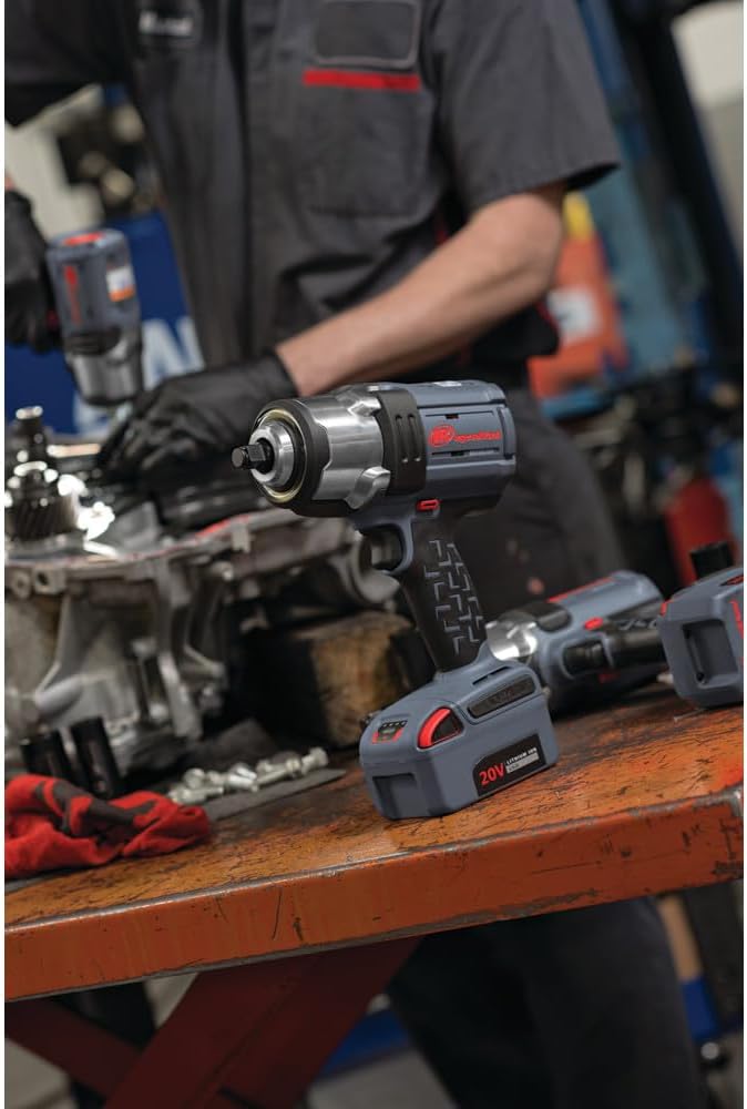 Ingersoll Rand W5133-K22 3/8" IQV20 Cordless Air Impact Wrench and Battery Kit with Brushless Motor, 360 Degree LED Light, 365 ft-lbs Max Torque, 4 Power Modes, Gray
