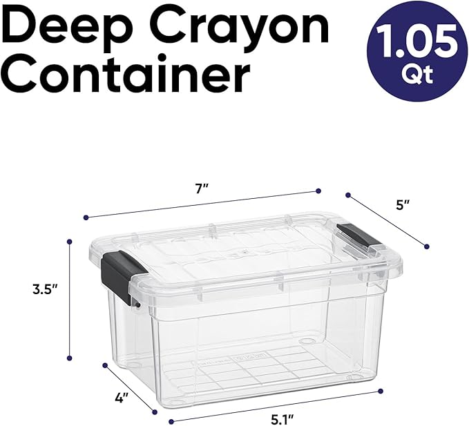 Superio Mini Storage Container Plastic Crayon Box Art Supplies and Sewing Case Stackable Clear Small Organizer for Beads, Stationery, Chalk, and Food, 1.05 Quart