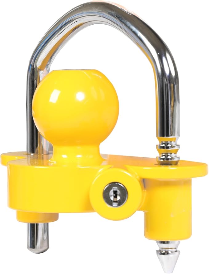 TCE ATRCLL001U Torin Lightweight Coupler Lock: Adjustable Trailer Ball Hitch Lock Storage Security, Heavy-Duty Steel and Aluminium, Yellow and Chrome