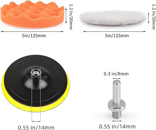 5 Inch(125 mm) Drill Polishing Pads 11 Pcs Car Polishers and Buffers Compound Buffing Kits Drill Attactment for Auto Polisher,Sanding,Waxing