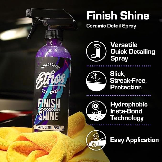 Ethos Finish Shine - Ceramic Detail Spray| Spray Wax For Car Detailing Quick Detail Car Wax | Waterless Car Cleaning & Hydrophobic Polymers | Clay Bar Lubricant | Ceramic Coating & Sealant
