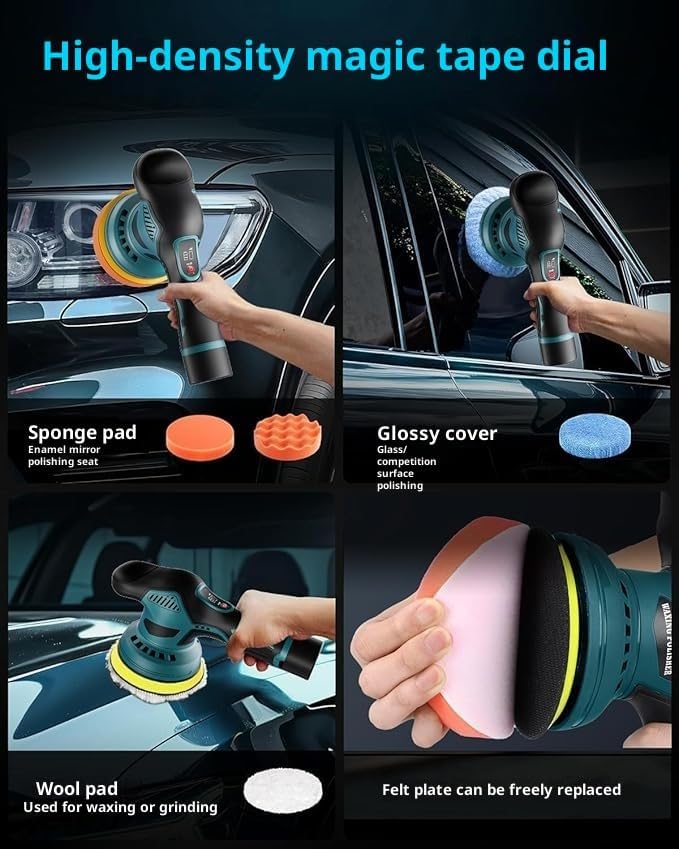 Cordless Car Buffer Polisher,5500RPM Cordless Car Polishing Machine with 2x21V Rechargeable tteries,21 PCS Attachments&8 Variable Speed,Polisher for Car Detailing Scratch Removing, Polishing