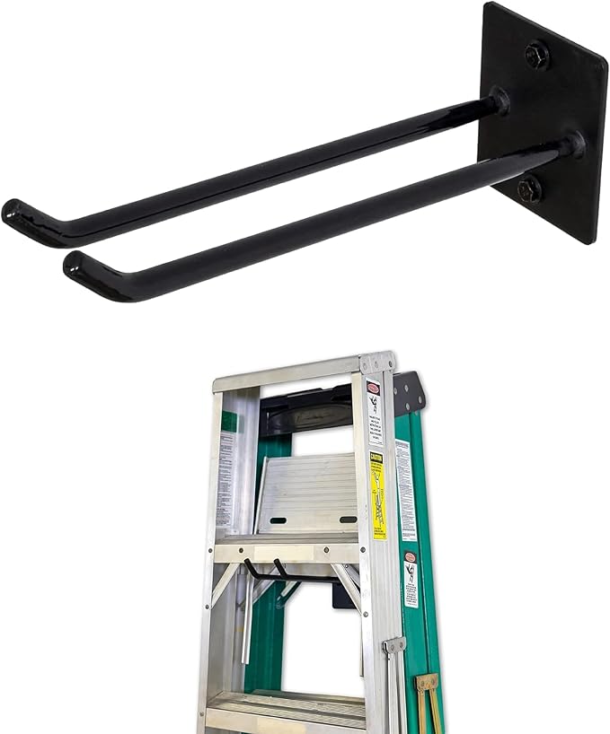 StoreYourBoard Ladder Storage Wall Hook – Heavy Duty Steel Ladder Hanger for Garage Wall, Holds 2–3 Ladders, Ladder Hooks for Wall Mount, Supports up to 50 lbs