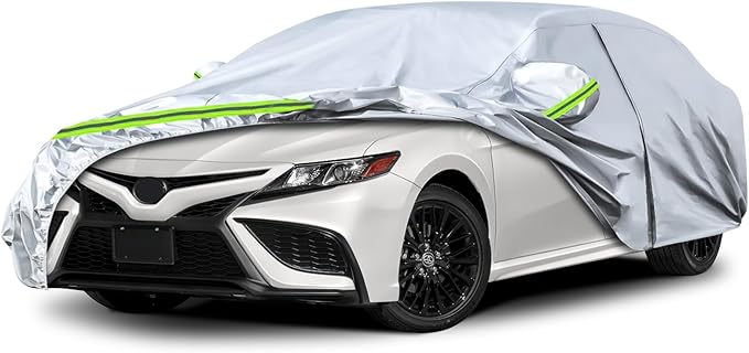 Waterproof Car Covers Replace for 2007-2025 Toyota Camry, 6 Layers Silver All Weather Custom-fit Car Cover with Zipper Door & Windproof Bands for Snow Rain Dust Hail Protection