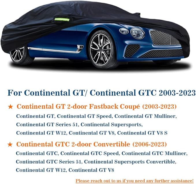 Car Cover Compatible with Bentley Continental GT/Continental GTC 2003-2023, Waterproof All Weather Car Cover for Continental GT GTC Speed Supersports V8 W12 Coupe Convertible, Indoor Outdoor