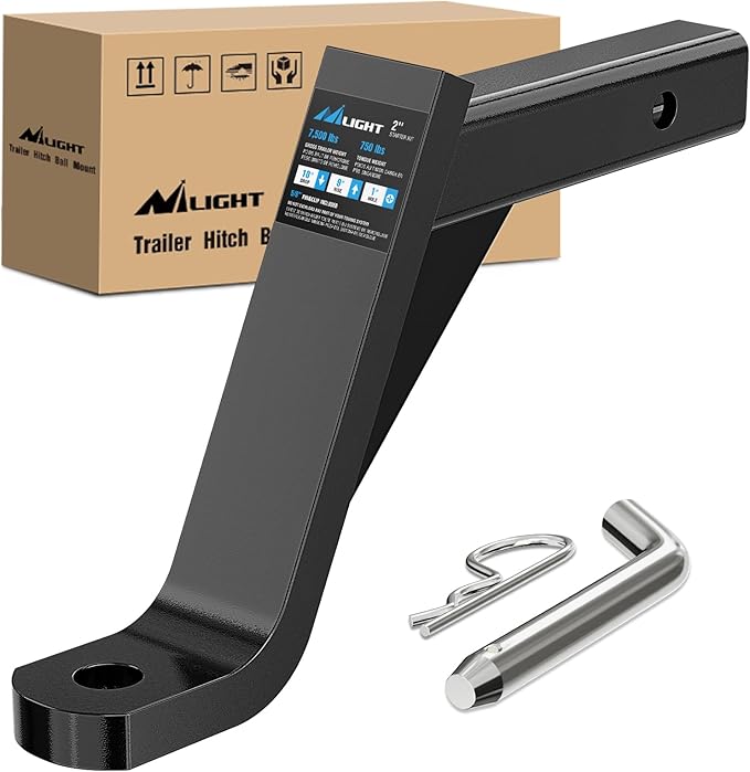 Nilight Trailer Hitch Ball Mount with 5/8" Hitch Pin Clip Fits 2 Inch Receiver Square 7500 lbs 10" Drop 9” Rise 1” Hole Gloss Black Powder Coat