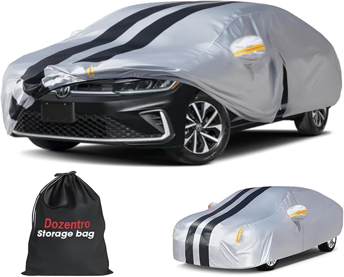 Multi-Layer Car Cover Custom Fit for VW Jetta(2005-2026), 100% Waterproof All Weather for Automobiles, Gift with Towel, Heavy Duty Car Covers for Rain Sun UV Protection with Door Zipper