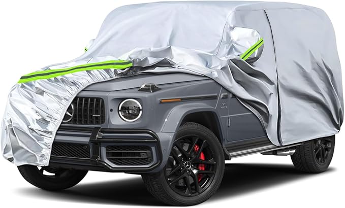 Waterproof Car Covers Replace for 2004-2025 Mercedes Benz G-Class 500 550 650, 6 Layers Silver All Weather Car Cover with Zipper Door & Windproof Bands for Snow Rain Dust Protection