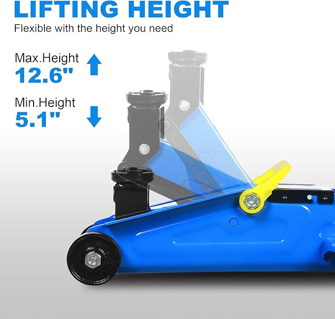 Jack Boss Floor Jack 1.5 Ton (3,000 LBs) Hydraulic Car Jack, Lifting Range from 5.1 Inch to 12.6 Inch, Fits Sedans Automotive Blue