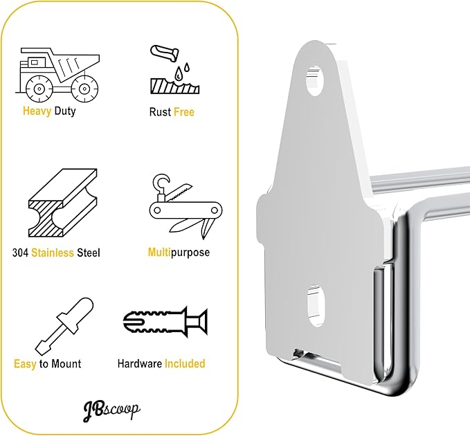 JBscoop Stainless Steel 304 Garage Hooks, Heavy Duty Organizer & Wall Mount Hanger Rack for Tools, Equipment, and More, Rust-Resistant & Durable