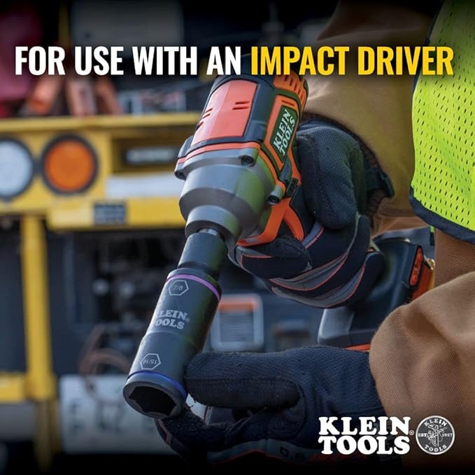 Klein Tools 66070 Impact Socket Set - 5 Sockets & 32910 Impact Driver, 7-in-1 Flip Socket Set with Handle, 6 Hex Driver Sizes plus a 1/4-Inch Bit Holder