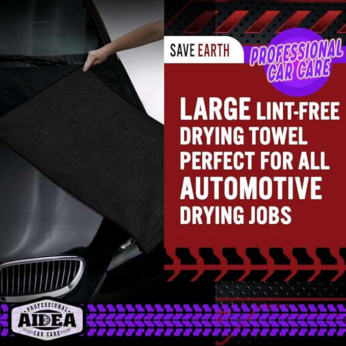 AIDEA Microfiber Towels for Cars-2PK, Large Professional Car Drying Towel, Scratch-Free & Absorbent Drying Towel for Cars, SUVs, RVs, Trucks, and Boats, 24inx 31in, Black