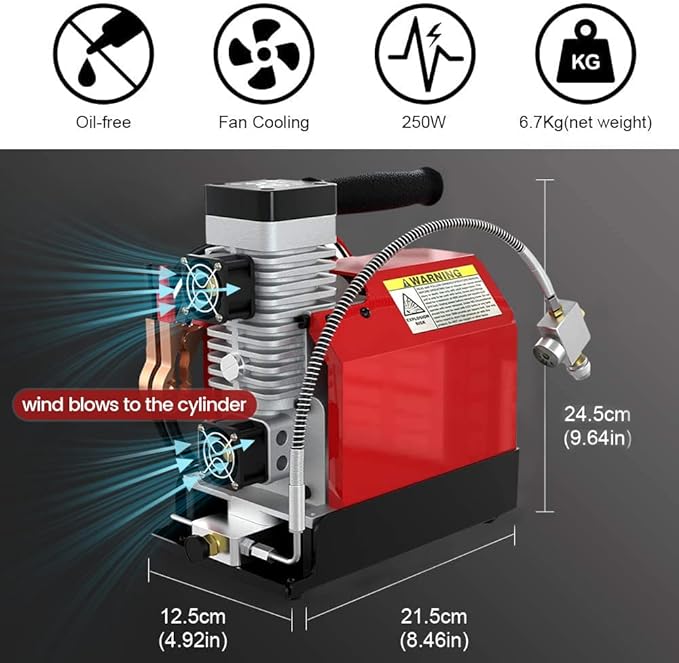 GX PUMP GX-E-CS2 Portable PCP Air Compressor, 4500Psi/30Mpa, Oil-Free,Powered by Car 12V DC or Home 110V AC with Converter (Included), Paintball Tank Compressor with Extra Moisture-Oil Separator