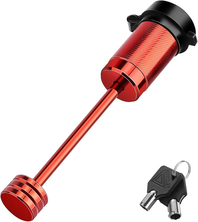 METOWARE Trailer Tongue Coupler Lock 1/4" Dia, 3-1/2" Span, Trailer Hitch Lock for Latch-Type Coupler, Trailer Pin Lock for Towing Trailer RV Car Boat Truck Red(1 Pack)