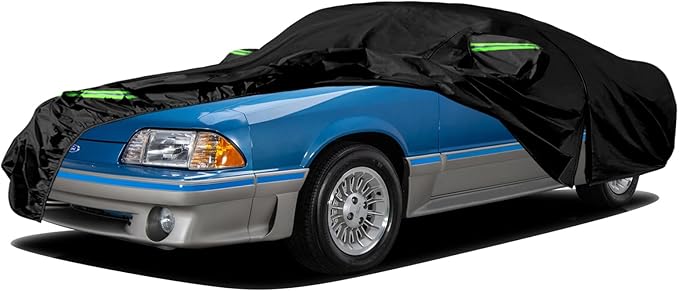 Waterproof Car Covers Replace for 1979-1993 Ford Mustang, 6 Layers All Weather Car Cover with Zipper Door & Windproof Bands for Snow Rain Dust Hail Protection