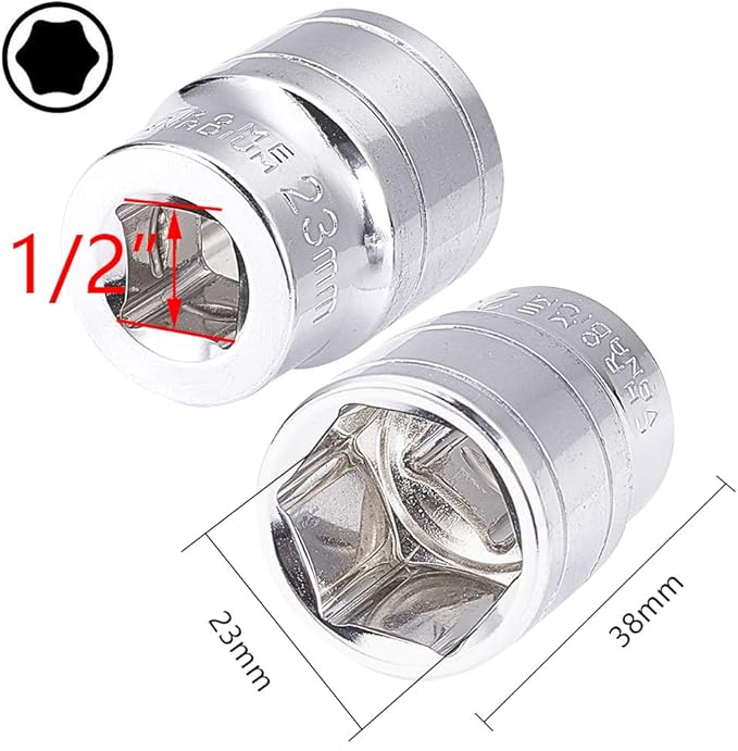 Utoolmart Shallow Socket, 1/2-Inches Drive 6-Point 23mm Metric Socket, Chrome Vanadium Steel Chrome Finish, for General Repairs