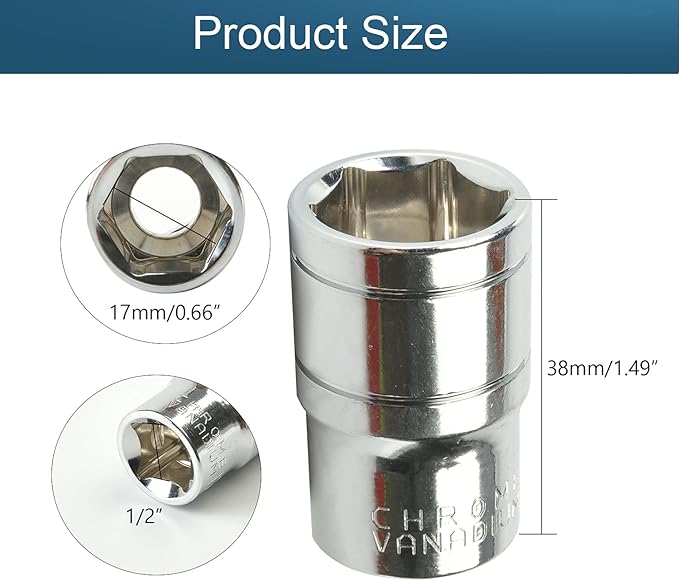 Utoolmart 1/2-Inch Drive 17mm 6-Point Shallow Socket, Metric, Cr-V Chrome-vanadium