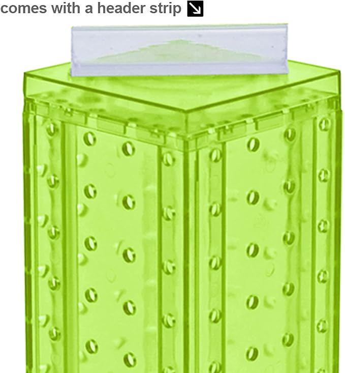 Azar Displays 700220-GRE-2C16 Four-Sided 4”W x 12” Revolving Pegboard Tower Kit Counter Display with 16-Pack of 2 inch Locking Hooks, Green