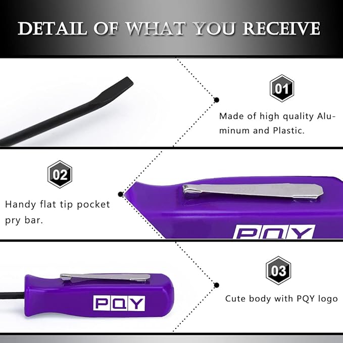 Mini Pocket Pry Bar with Pocket Clip 4.5" Length 3pcs (Purple)