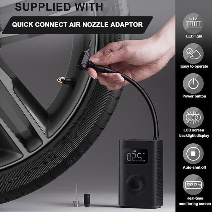 Xiaomi Portable Electric Air Compressor, 150 PSI Tire Inflator for Car, Scooter, Bike Tires and Balls - Cordless with Digital Pressure Detection