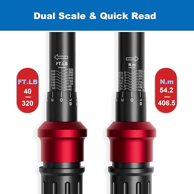 1/2-Inch Click Torque Wrench- 40-320FT.LB/54.2-433.6Nm Dual-Direction Adjustable 72 Tooth Drive Click Torque Wrench with Storage Case for Product Assembly and Car Repair
