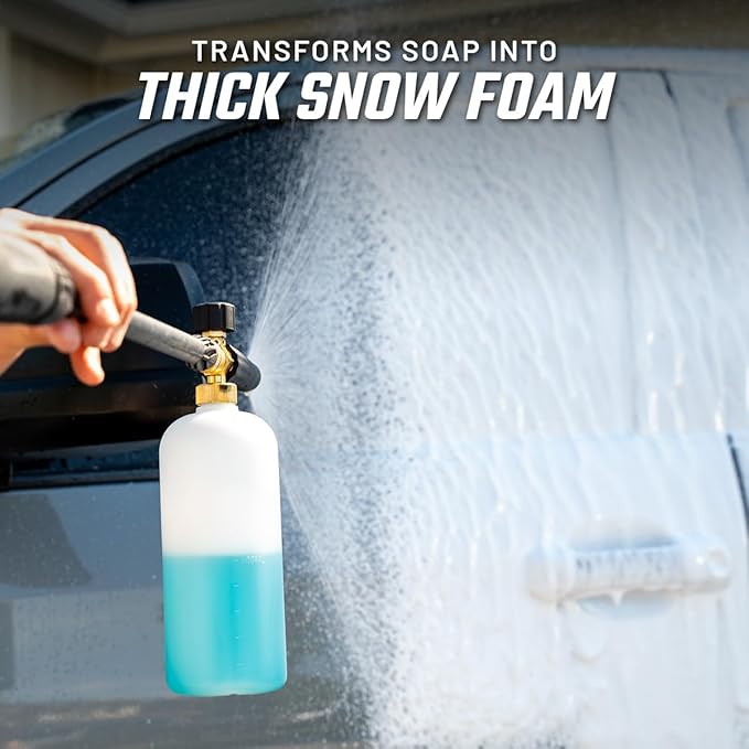 Slick Products Pressure Washer Foam Cannon – High Foaming Car Wash Soap Blaster with 1/4" Quick Connect | Thick Suds & Snow Foam Gun for Car, Truck, Motorcycle, ATV, UTV, Dirt Bike & More