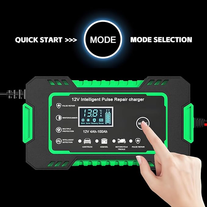 Mandark Car Battery Charger, 12V 6A Smart Fully Automotive Battery Trickle Charger, Portable Vehicle Battery Maintainer Desulfator with Temperature Compensation, Universal for SUV RV Truck (Green)