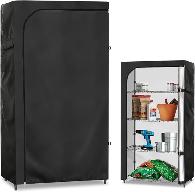 Rileytee Wire Shelf Cover,Heavy Duty 600D Dustproof Waterproof Shelf Covers for Wire Shelving,Outdoor Storage Rack Cover for Wire Rack with Zipper,Black,60"W x 24"D x 72"H