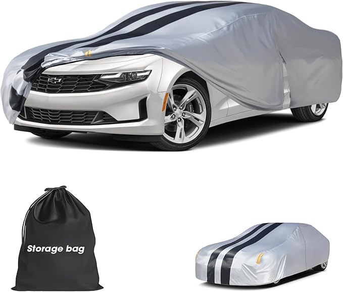 Multi-Layer Car Cover Custom Fit for Chevrolet Camaro(1970-2026), 100% Waterproof All Weather for Automobiles, Gift with Towel, Heavy Duty Car Covers for Rain Sun UV Protection with Door Zipper.